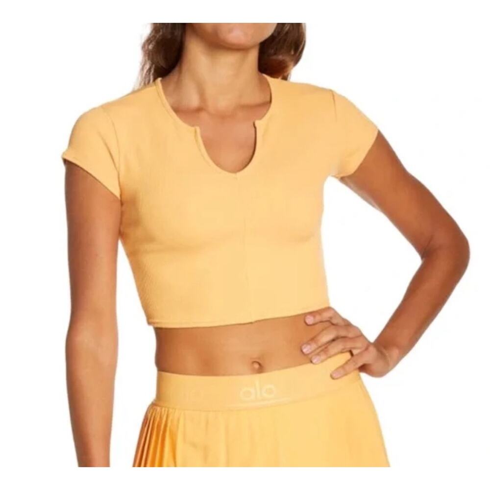ALO YOGA Ribbed Short Sleeve Cropped Savvy Orange Small